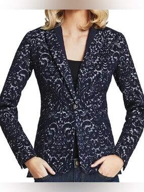 CAbi Style 109 Midnight Blue Jacquard Women's Blazer size 4